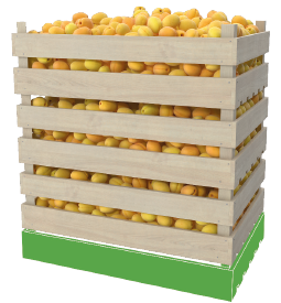 Crate of apricots on a bar chart segment